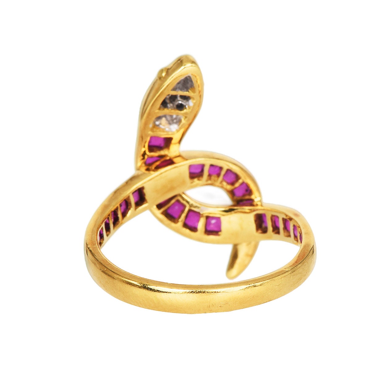 Vintage 18K Yellow Gold Diamond and Ruby Snake Ring