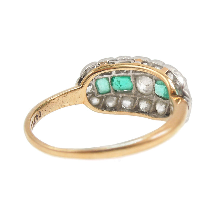 Antique Chapin & Hollister Co. Platinum and 18K Yellow Gold Diamond and Emerald Ring