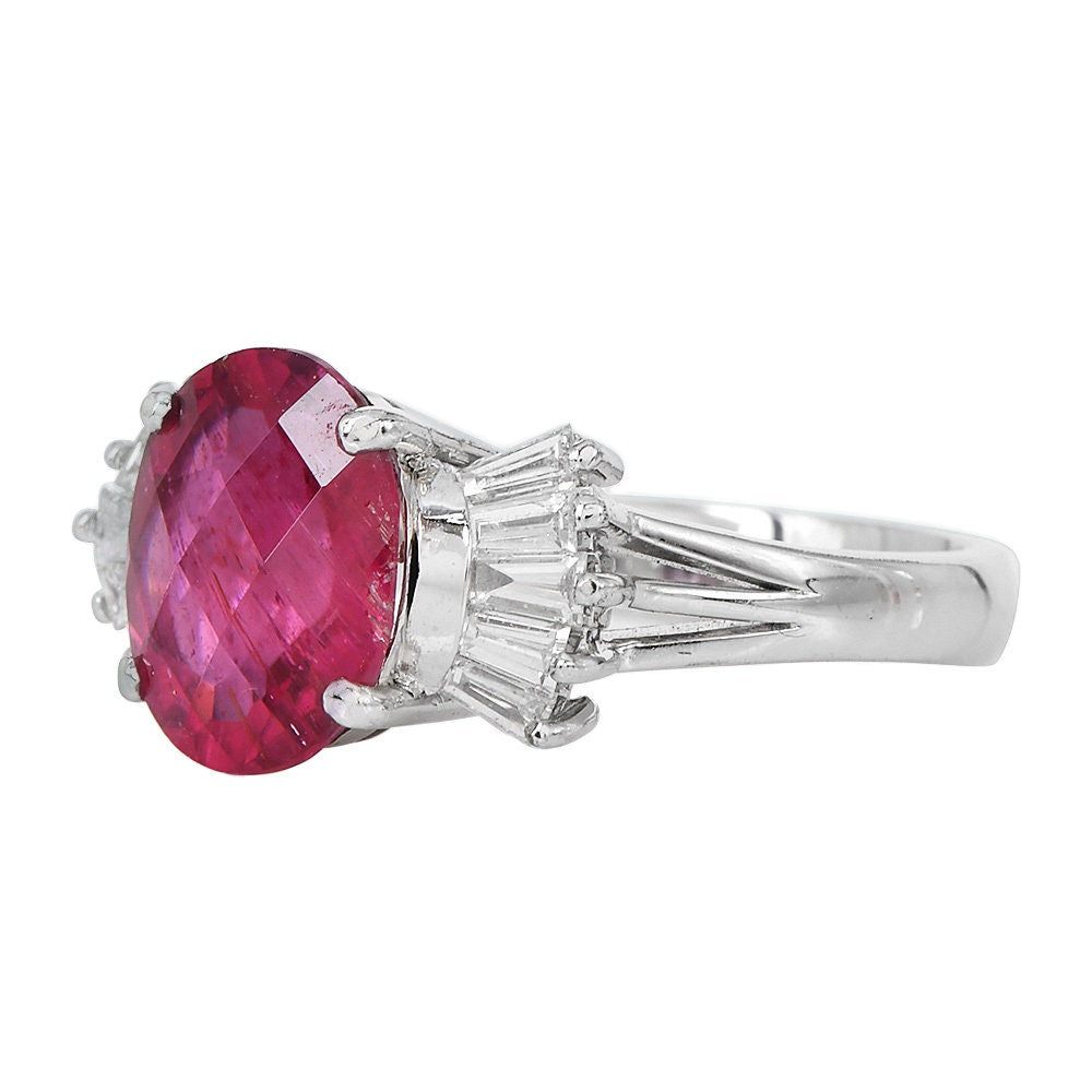Oval 3.20ct Rubellite and Diamond Bow Ring in 18K White Gold