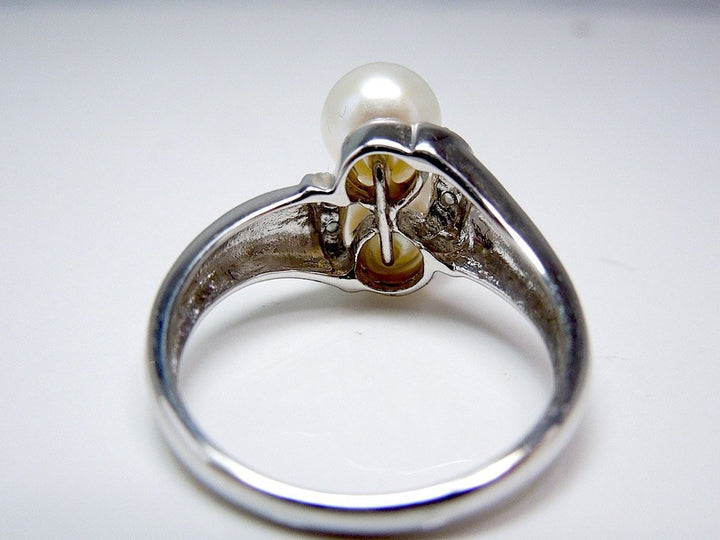 1960's Vintage Double Pearl Ring - White Gold - Diamond