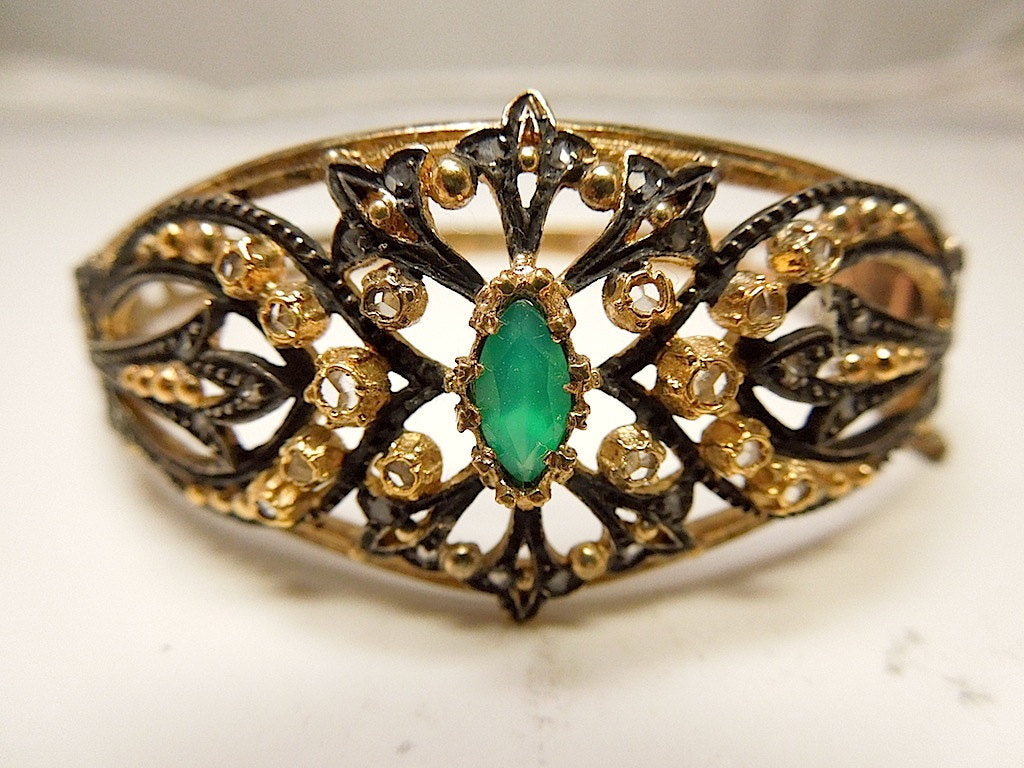 Spanish Chrysoprase, White Sapphire, and Vermeil Bracelet