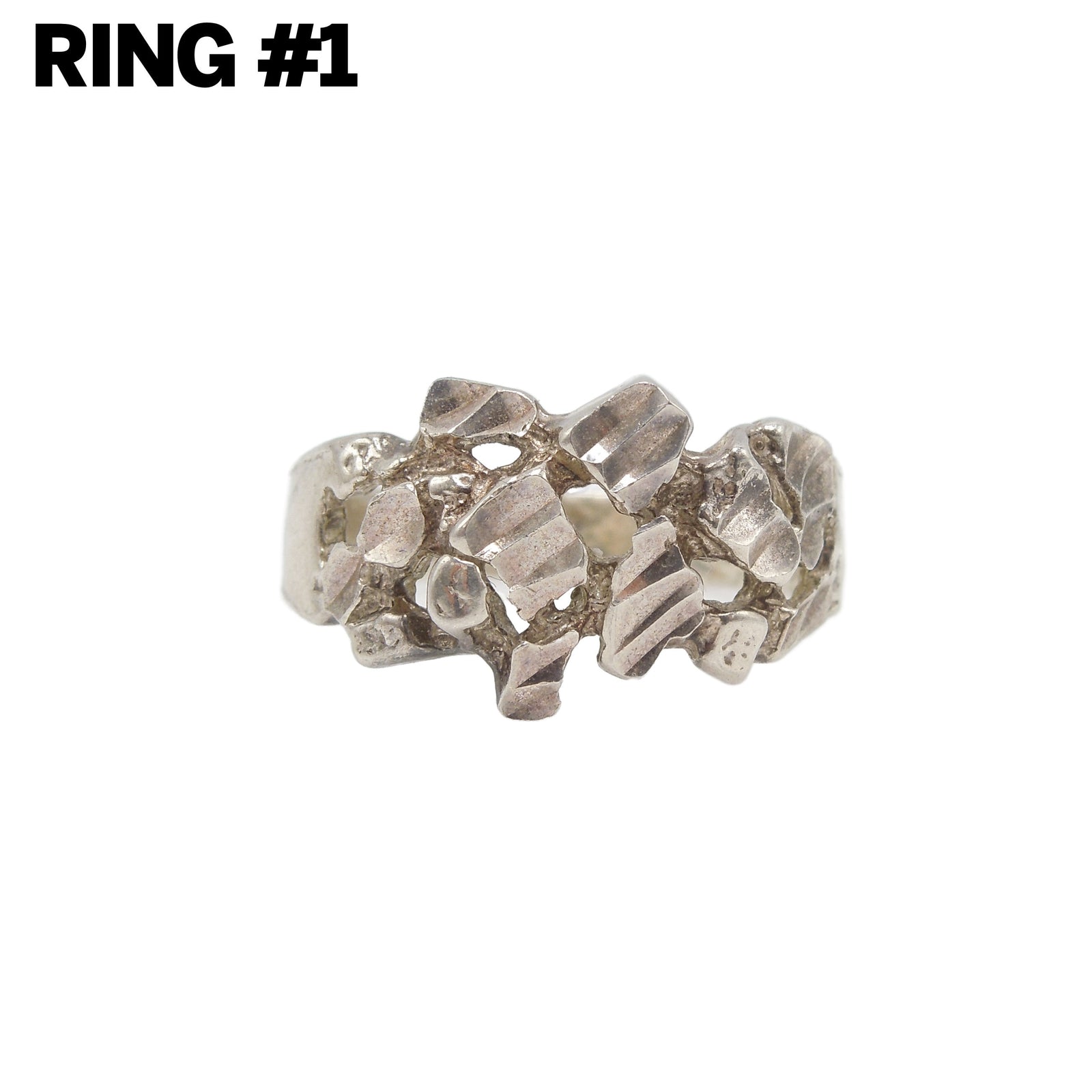 Group of 7 Estate Nugget and Nugget Style Gents Rings in Sterling Silver