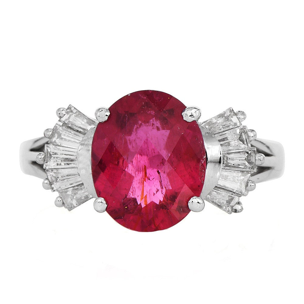 Oval 3.20ct Rubellite and Diamond Bow Ring in 18K White Gold