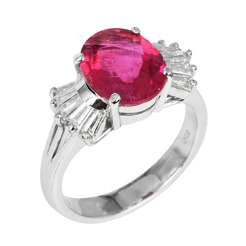 Oval 3.20ct Rubellite and Diamond Bow Ring in 18K White Gold