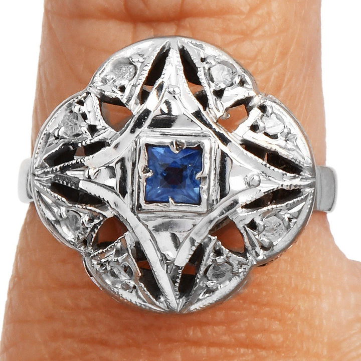 Vintage Palladium Diamond and Sapphire Quatrefoil Ring