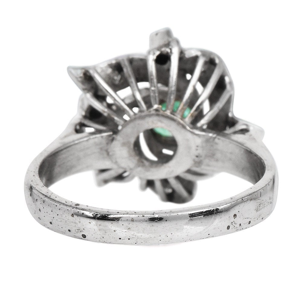 Vintage Emerald and Diamond Floral Spiral Ring in Palladium