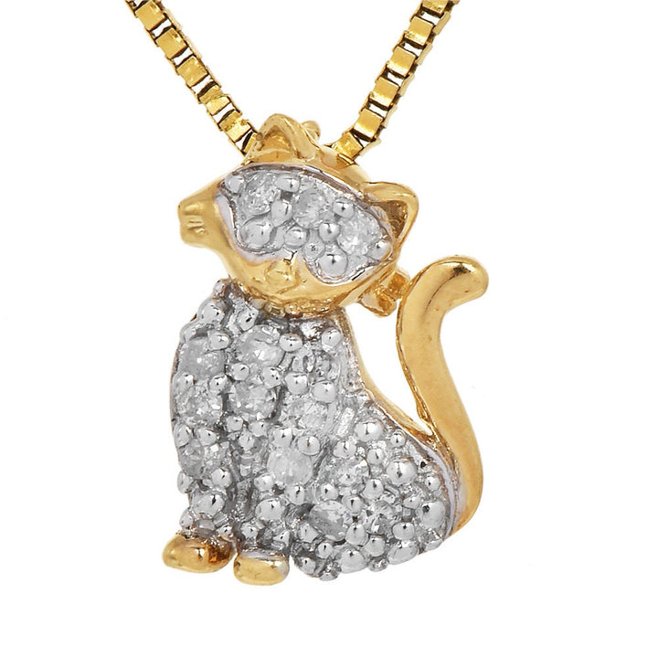 Bicolor Yellow and White Gold Cat Pendant with Pavé Diamonds