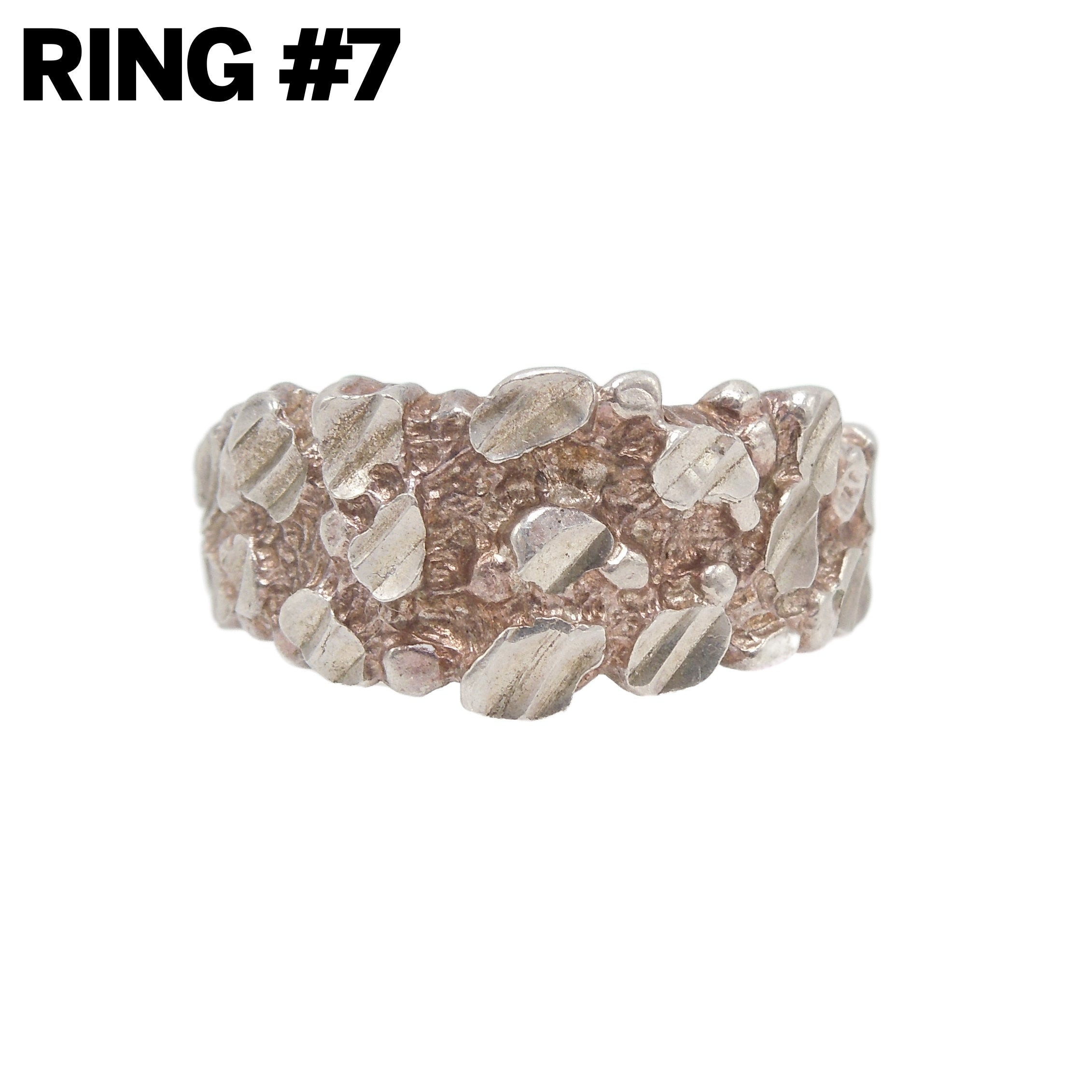Group of 7 Estate Nugget and Nugget Style Gents Rings in Sterling Silver