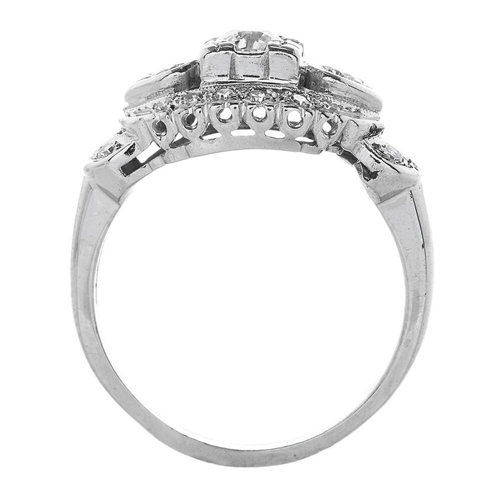 Vintage Almond Shaped 0.25ct Diamond Engagement Ring in 14K White Gold with Accent Diamonds