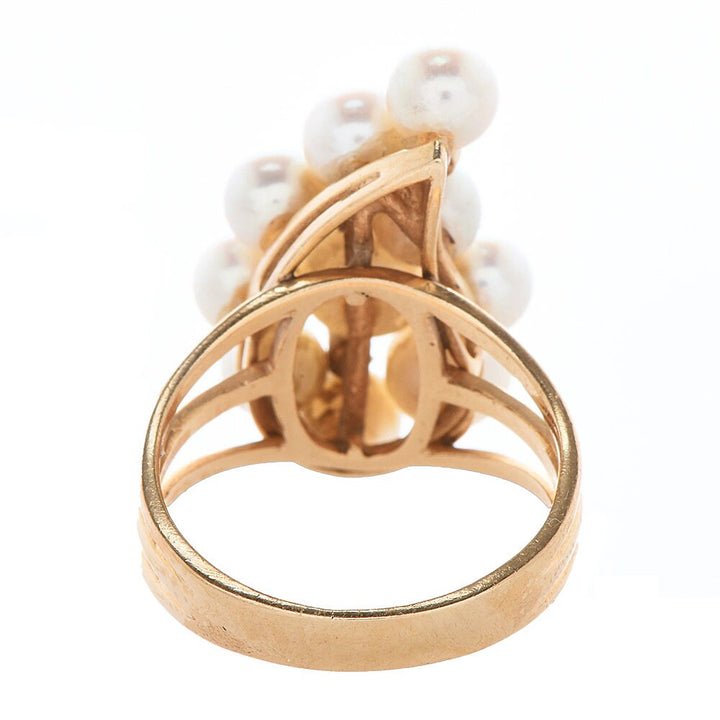 Vintage Pearl and Diamond Swirl Cluster Ring in 14K Yellow Gold