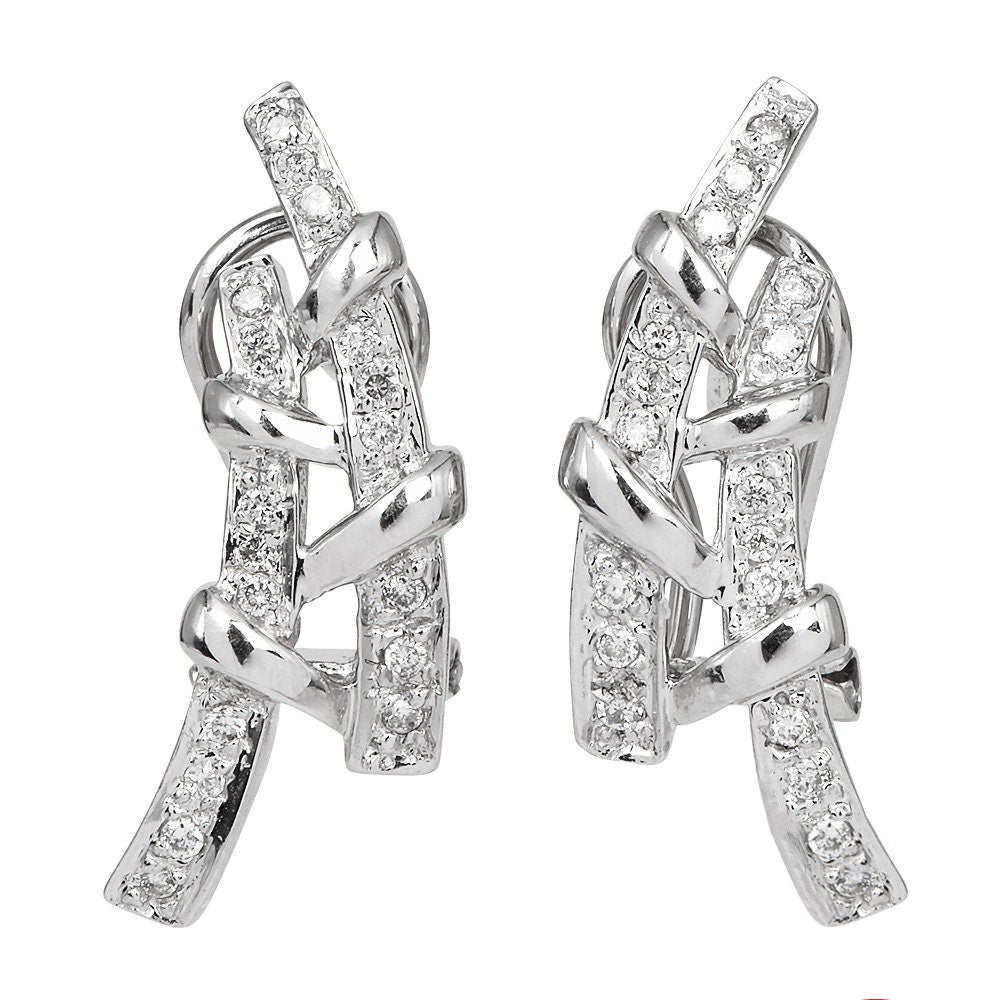 Vintage White Gold and Pavé Diamond Bamboo Earrings with Omega Backs