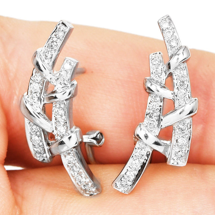 Vintage White Gold and Pavé Diamond Bamboo Earrings with Omega Backs