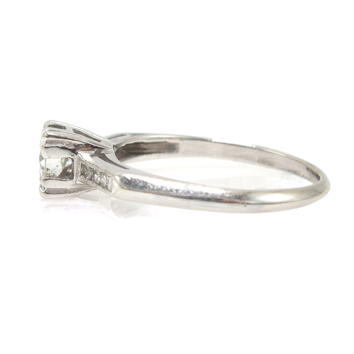 Diamond Accented 1940s White Gold Engagement Ring with 0.37ct Center