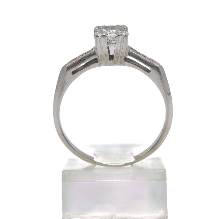 Diamond Accented 1940s White Gold Engagement Ring with 0.37ct Center