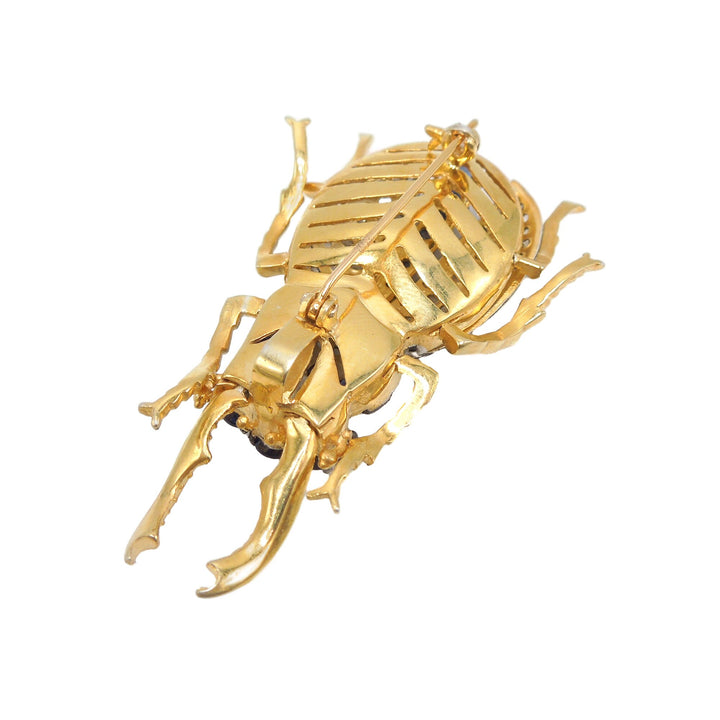 Yellow Gold and Sterling Silver Diamond and Sapphire Scarab Beetle Brooch and Pendant