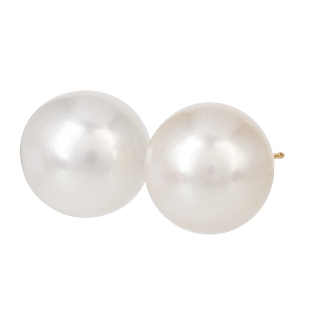 11mm Pearl Stud Earrings with 14K Yellow Gold Posts