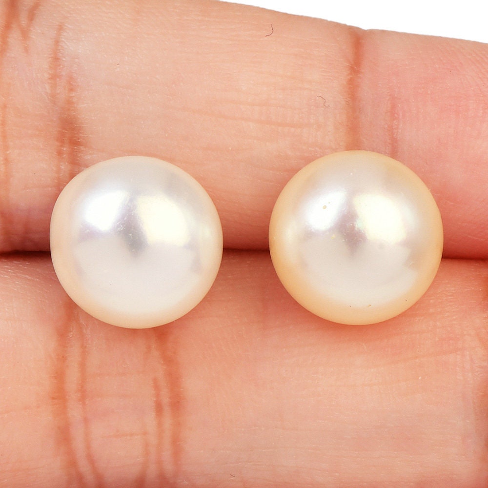 11mm Pearl Stud Earrings with 14K Yellow Gold Posts