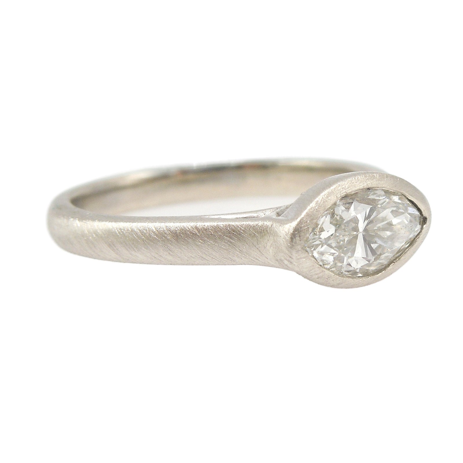Light Carat Marquise Cut Diamond Horizontally Set in Matte Finished White Gold
