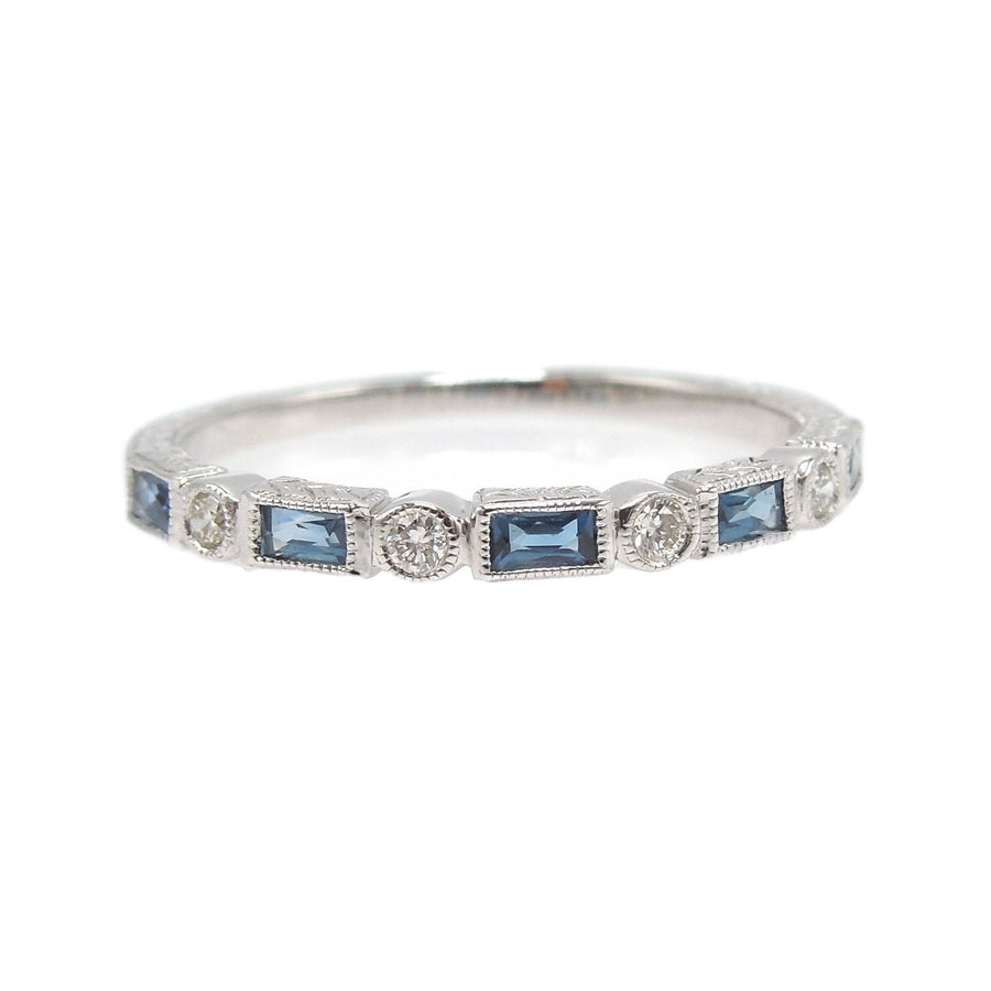 Narrow Alternating Diamond and Sapphire White Gold Wedding Band