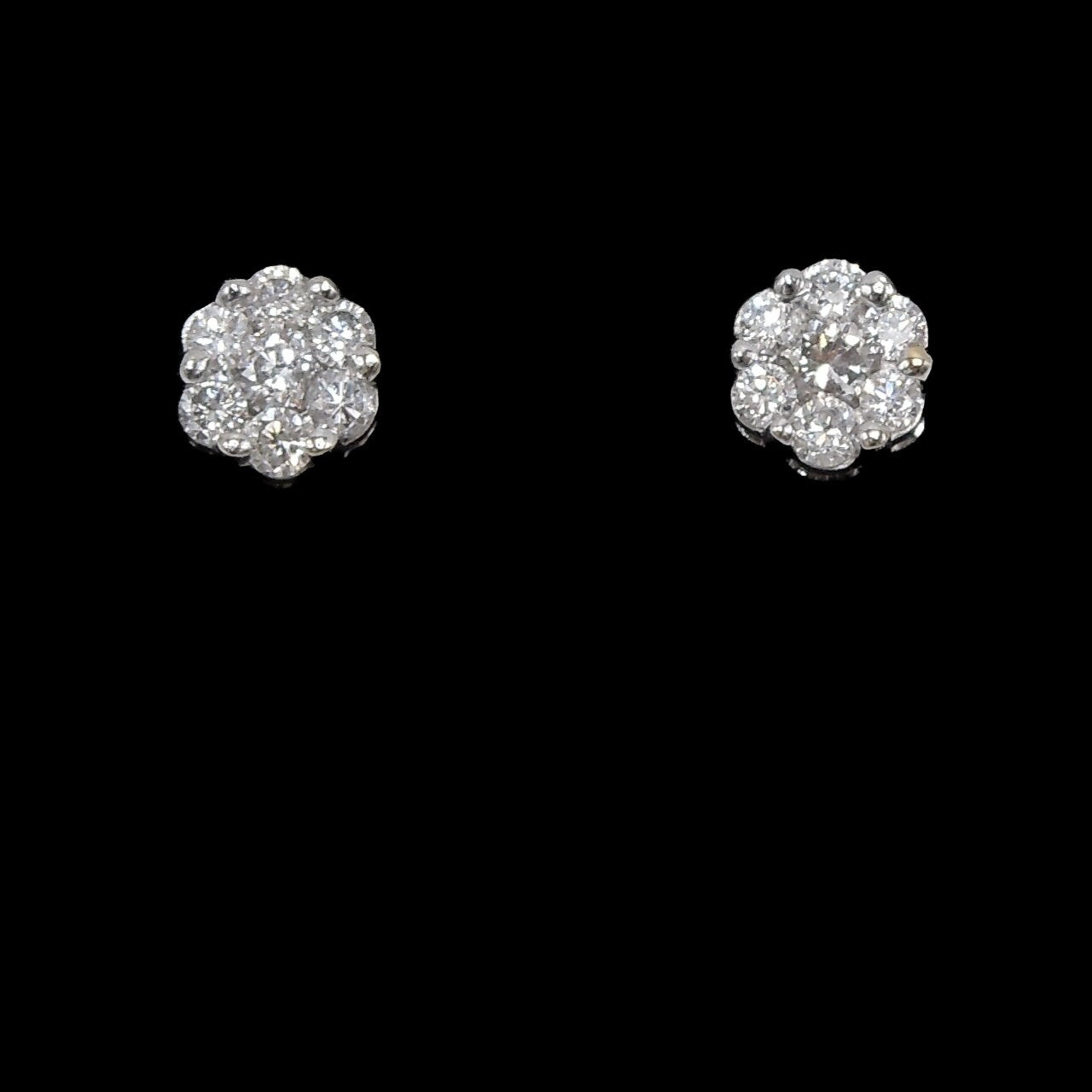 Petite Rosette Shaped Diamond Cluster Screwback Stud Earrings in White Gold