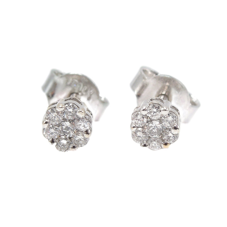 Petite Rosette Shaped Diamond Cluster Screwback Stud Earrings in White Gold