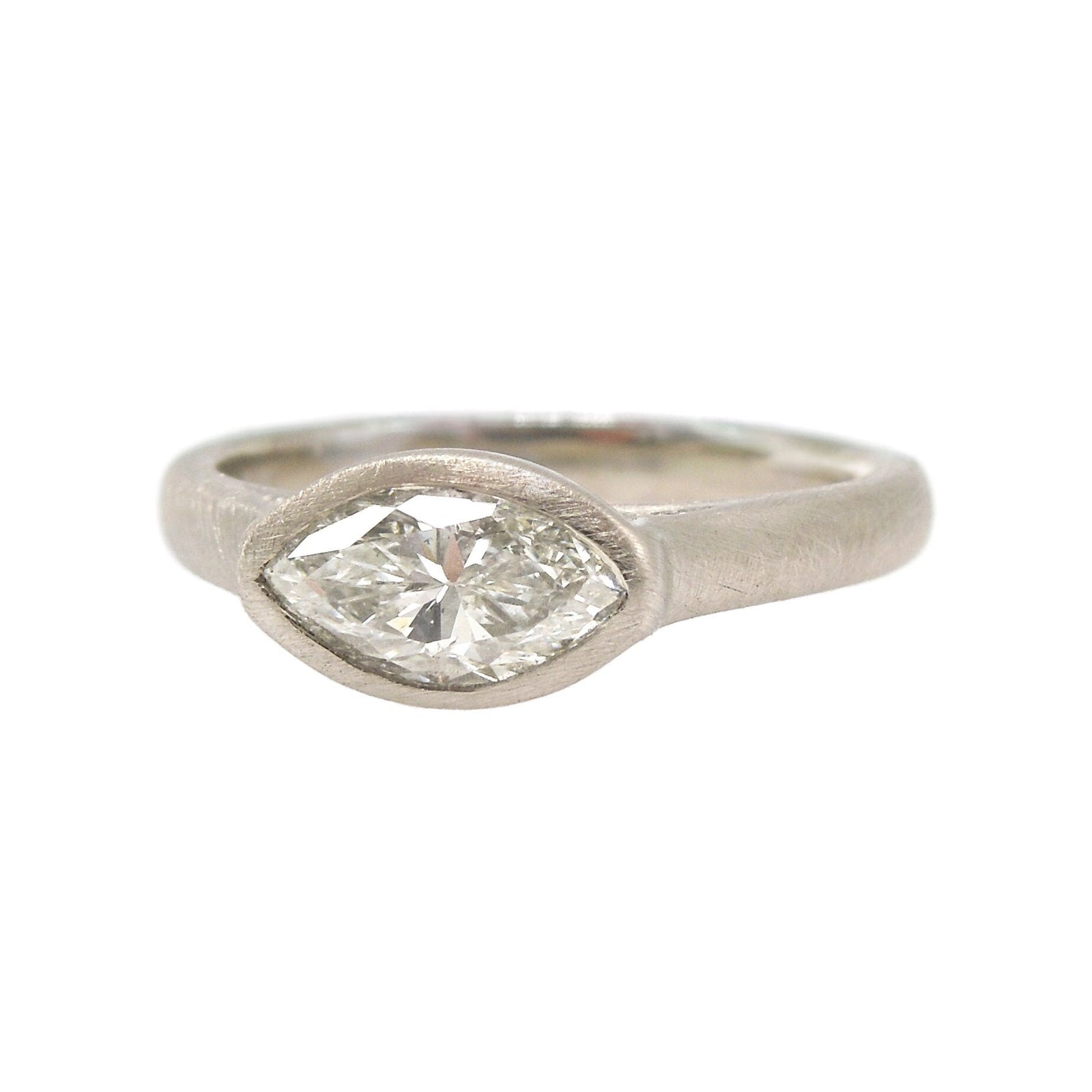 Light Carat Marquise Cut Diamond Horizontally Set in Matte Finished White Gold