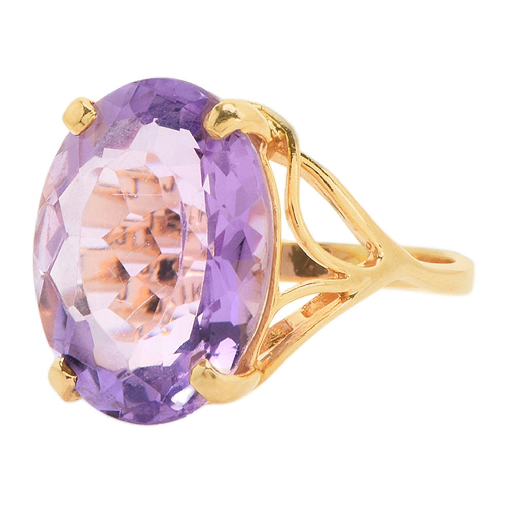 Large Faceted Oval Amethyst in 14K Yellow Gold Designer Mounting
