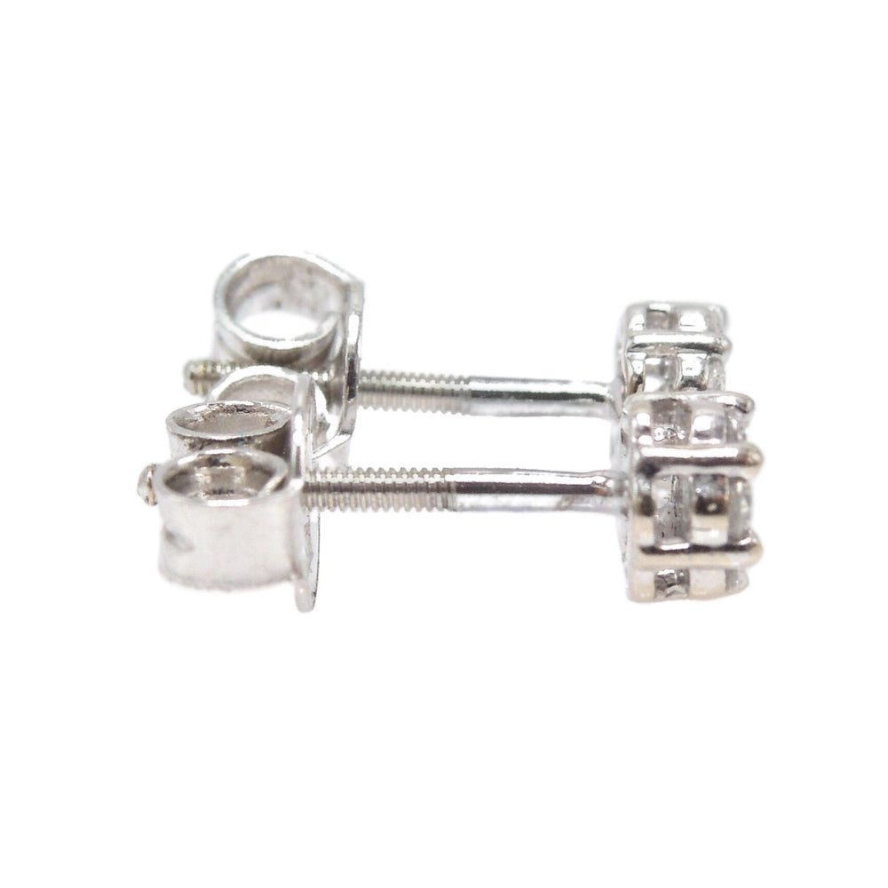 Petite Rosette Shaped Diamond Cluster Screwback Stud Earrings in White Gold
