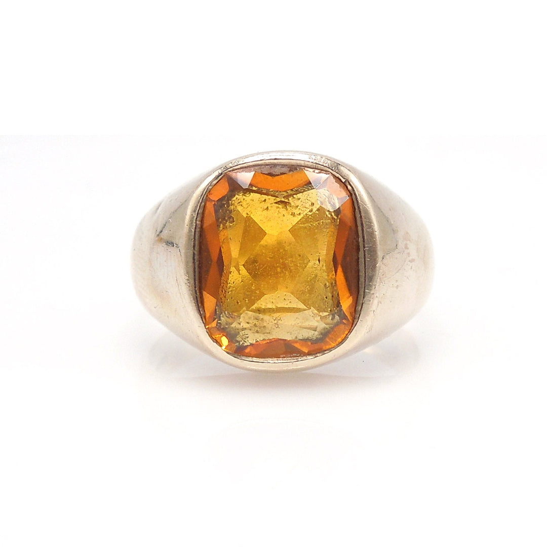 Vintage Yellow Gold and Cushion Cut Citrine Gentleman's Ring