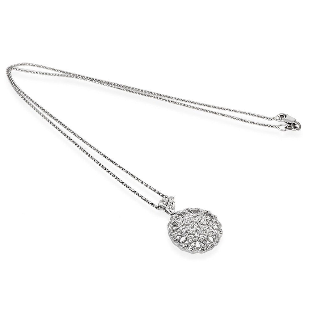 Vintage Italian White Gold & Diamond Cruciform and Floral Themed Necklace