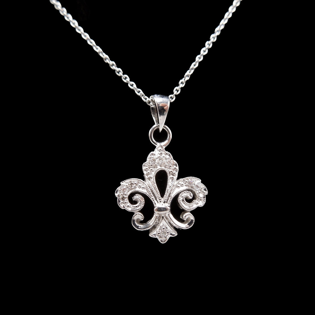 Diamond fleur de lis pendant necklace Clearance