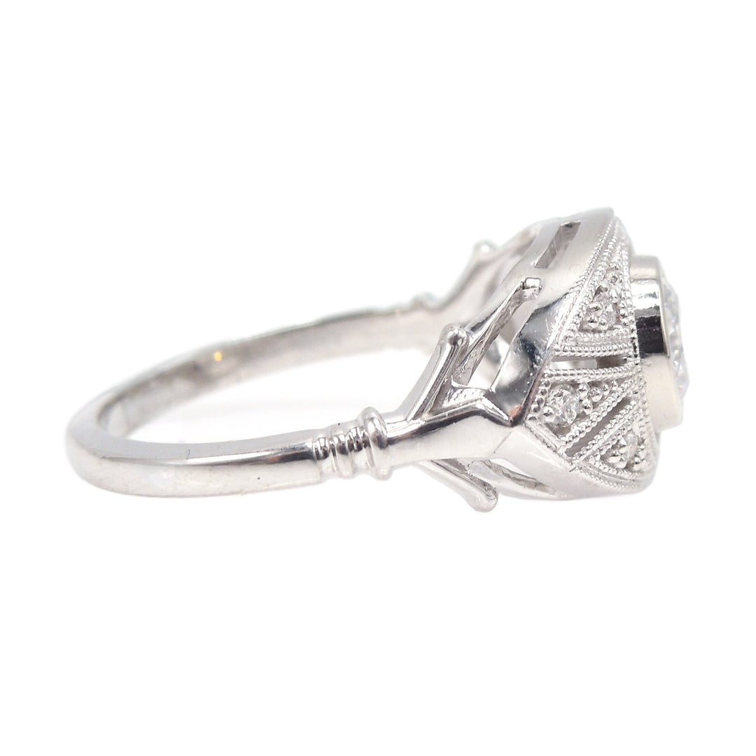 Almond Shaped Art Deco Style Engagement Ring with Half Carat Bezel Set Diamond