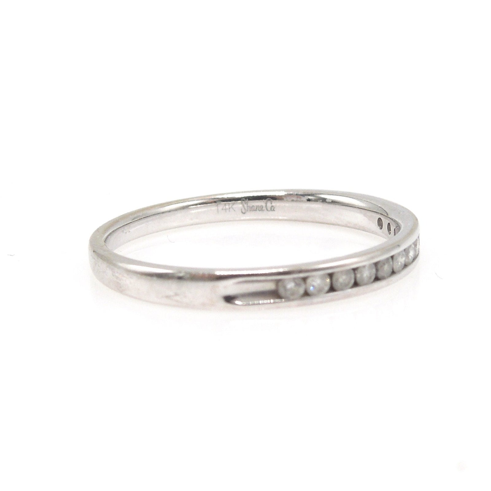 Vintage Matched Pair of 2mm Channel Set 0.10ctw Diamond Wedding Bands in 14K White Gold