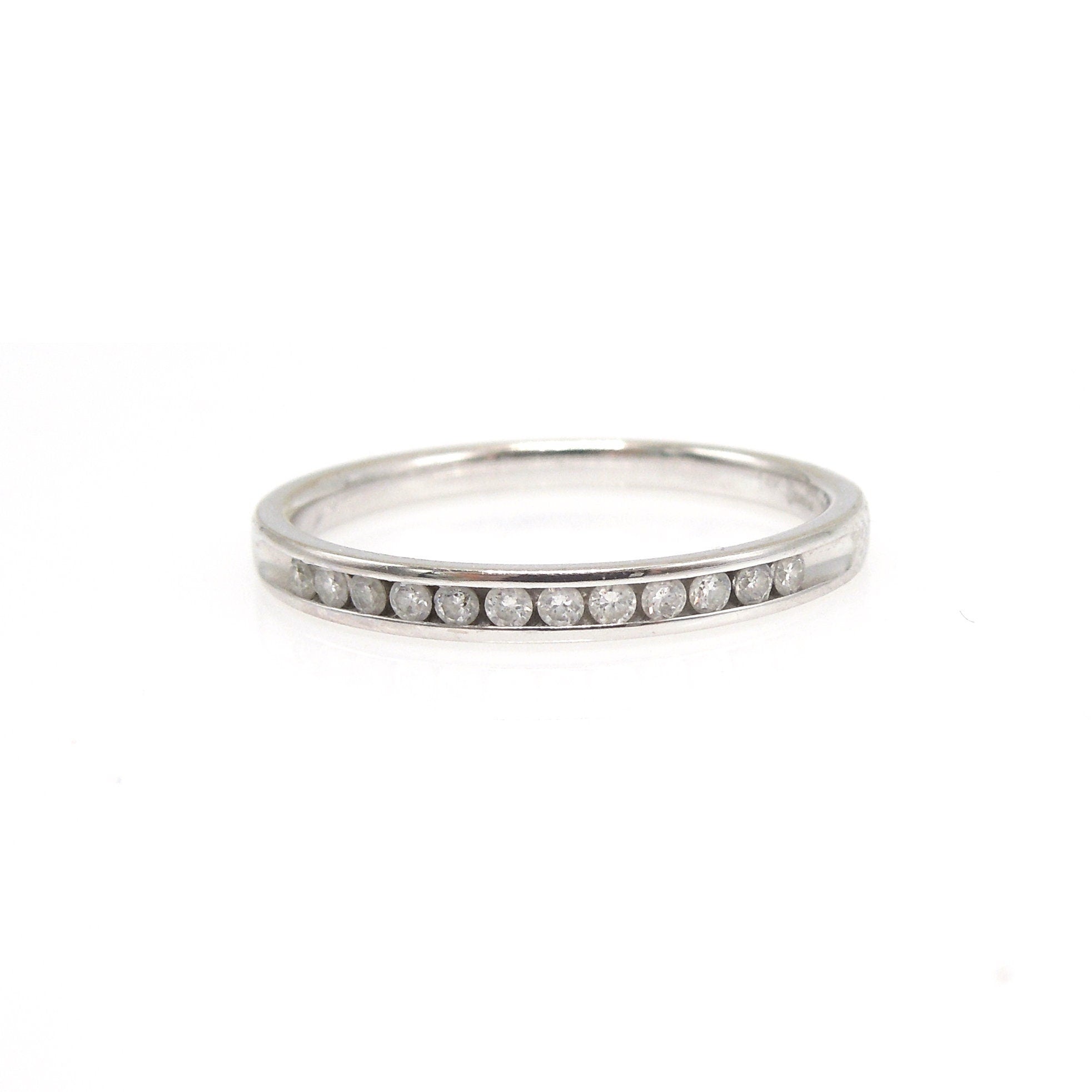 Vintage Matched Pair of 2mm Channel Set 0.10ctw Diamond Wedding Bands in 14K White Gold