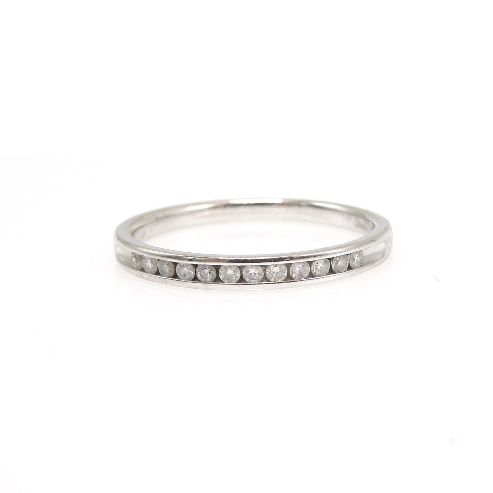 Vintage Matched Pair of 2mm Channel Set 0.10ctw Diamond Wedding Bands in 14K White Gold