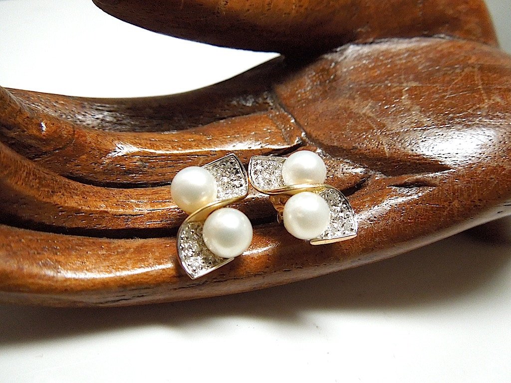 Classic Pearl, Diamond and White & Yellow Gold Earrings