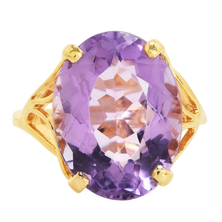 Large Faceted Oval Amethyst in 14K Yellow Gold Designer Mounting