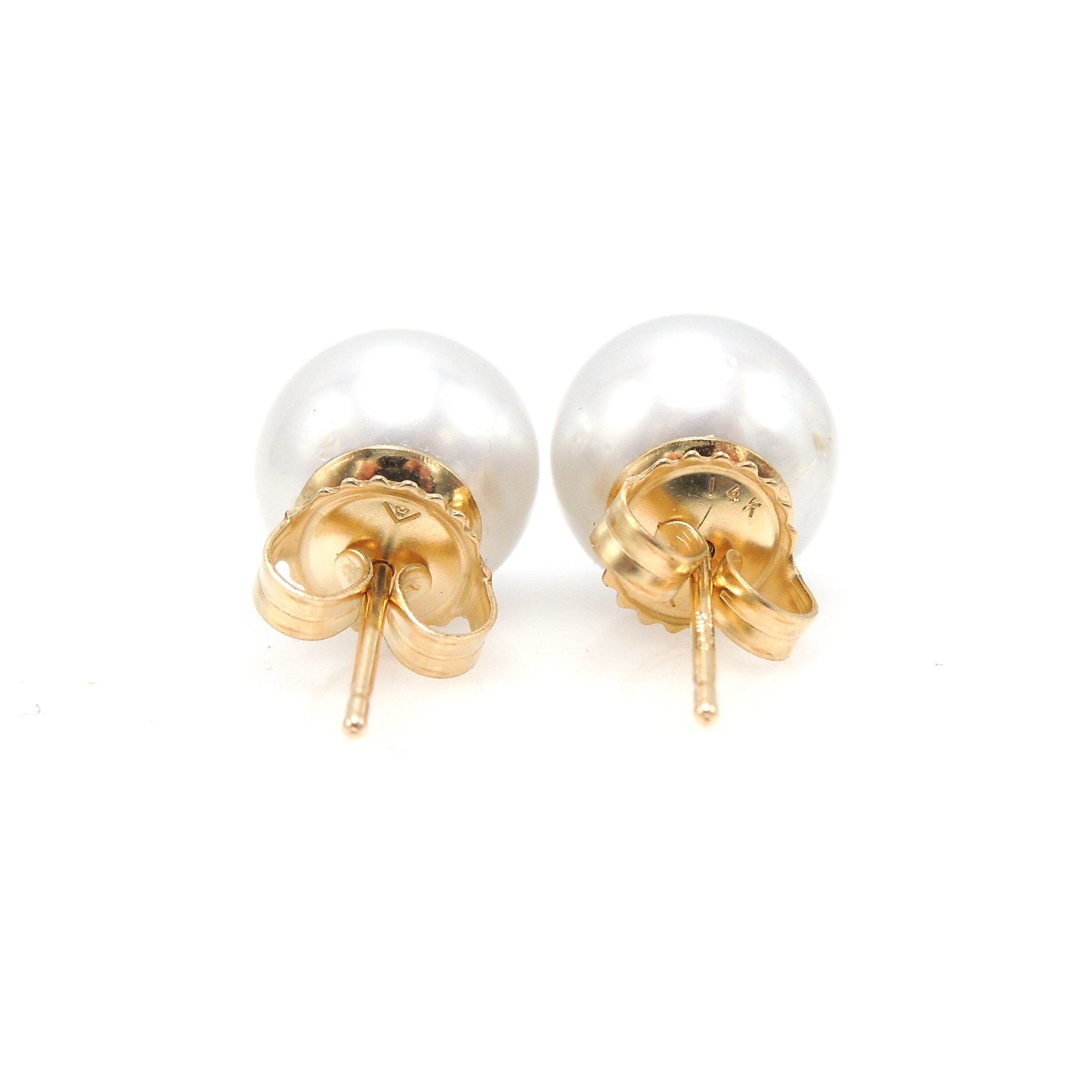 9.5mm Gray South Sea Pearl Stud Earrings in 14K Yellow Gold