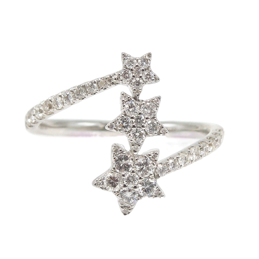 Bypass Ring with Three Diamond Stars in 18K White Gold