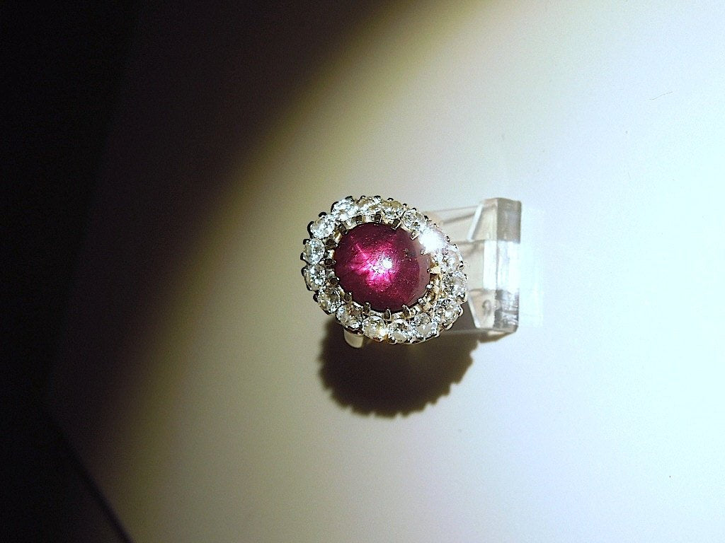 Six Carat Star Ruby - Surrounded by Diamonds - Classic Cocktail or Right Hand Ring