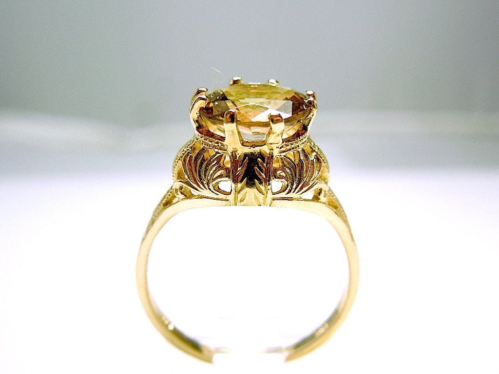 Most Unusually Colored Tourmaline in Lovely Filigree Art Deco Style 14K Gold Mounting