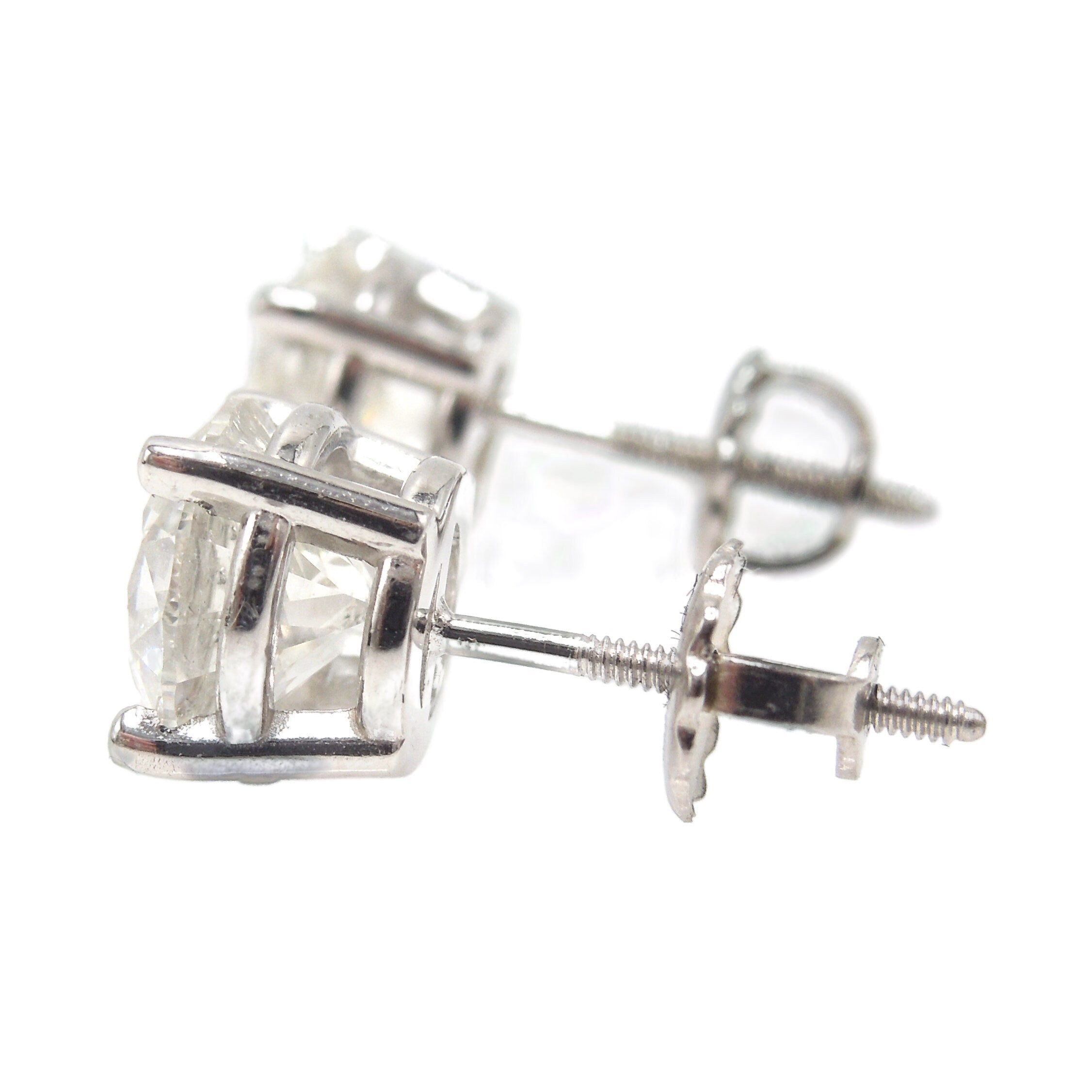 4.02ct Total Weight Diamond Stud Earrings in 14K White Gold Basket Setting