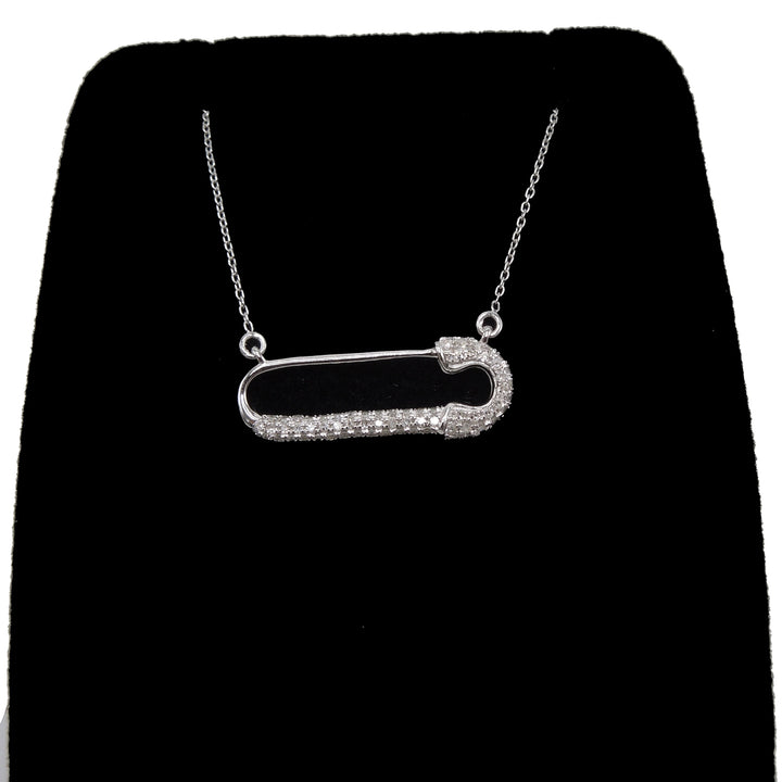 Small White Gold and Diamond Safety Pin Necklace