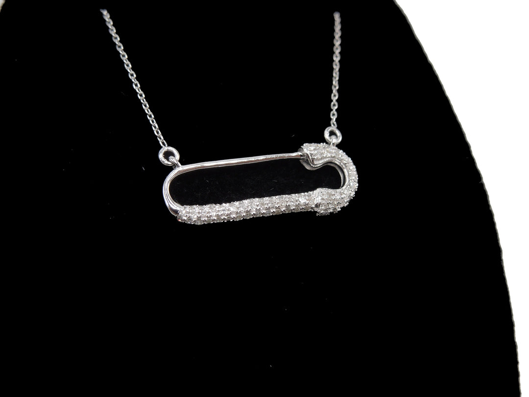 Small White Gold and Diamond Safety Pin Necklace