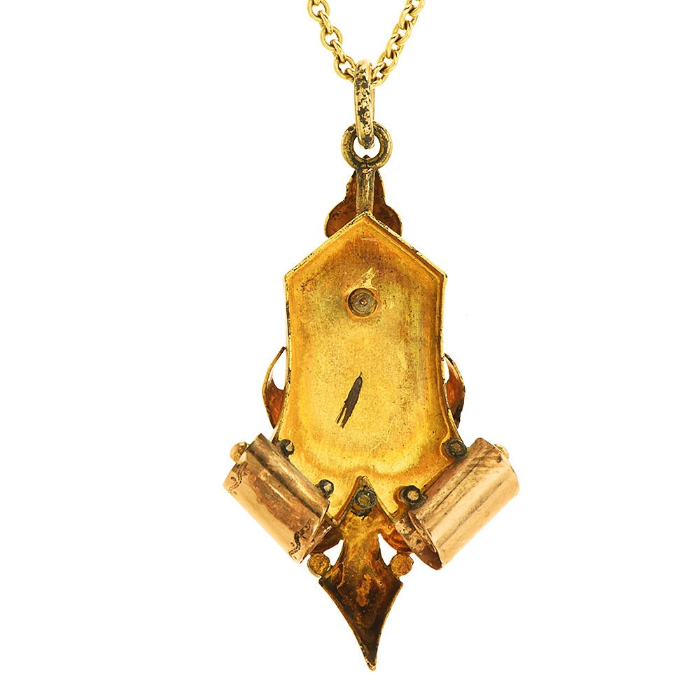 Victorian Turquoise and Pearl 14K & 10K Yellow Gold Floral Pendant