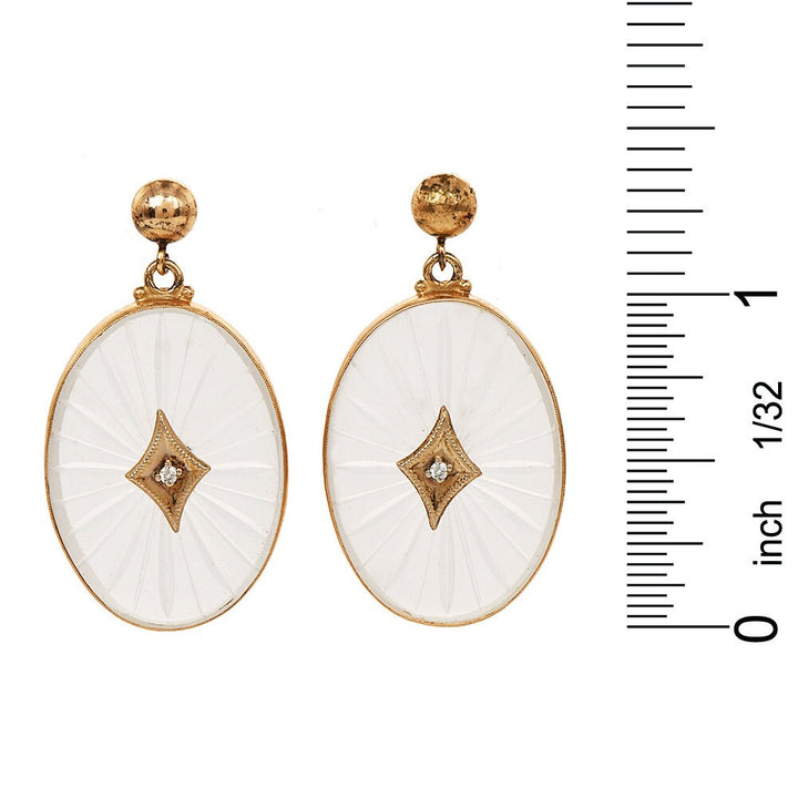 Vintage Rock Crystal and Diamond Earrings in Gold, Made in the Style of Camphor Glass