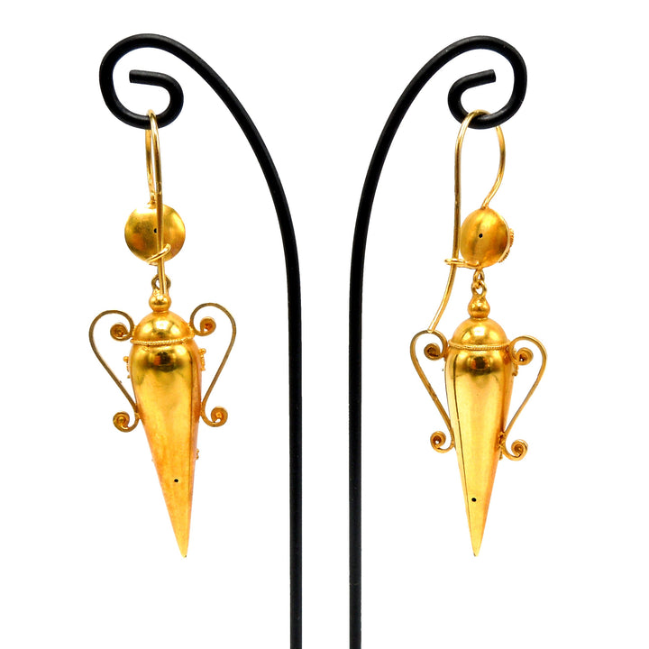 Victorian Etruscan Revival Amphorae Earrings in 18K Yellow Gold