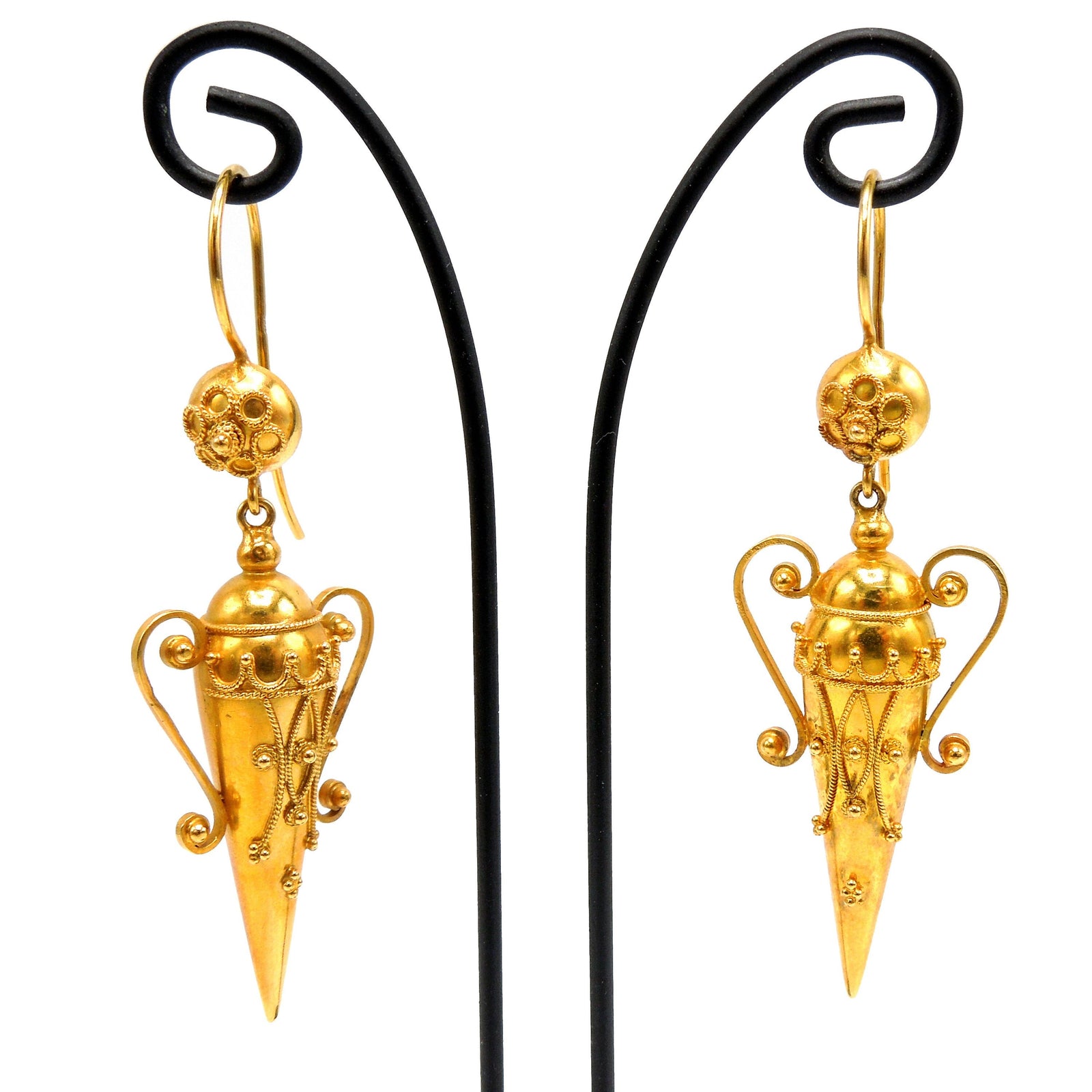 Victorian Etruscan Revival Amphorae Earrings in 18K Yellow Gold