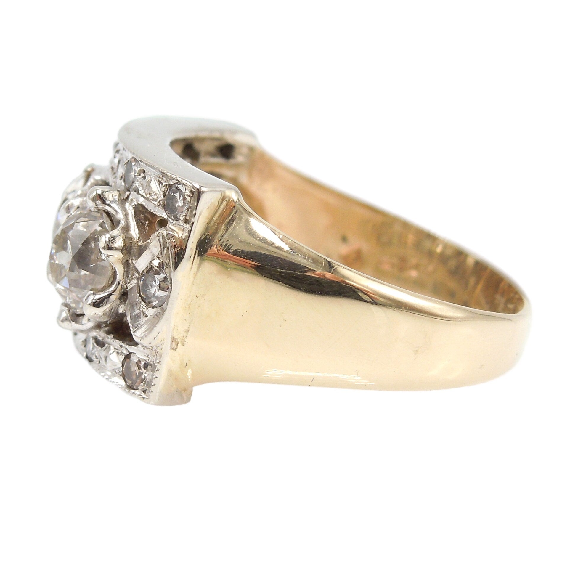 Antique Art Deco 1.51ct European Cut Diamond Band in White & Yellow Gold