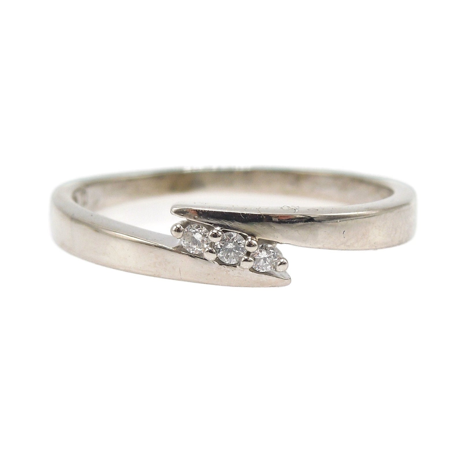 10K White Gold and Diamond Bypass Ring - Size 9.5